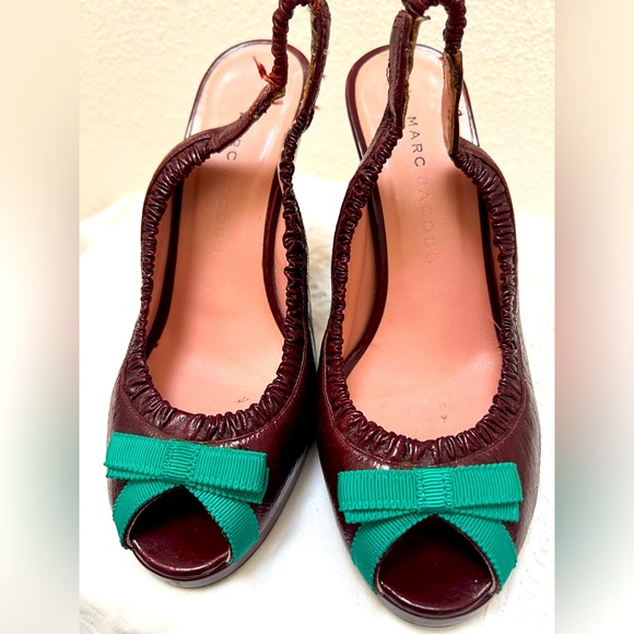 Marc Jacobs, Peep Toes, Slingback Heels, With Green Grosgrain Bows - Picture 10 of 10